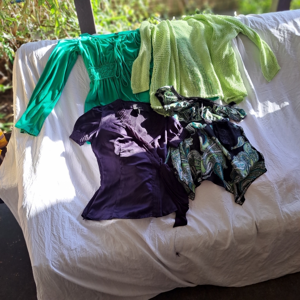 3 size Small spring shirts bundle with bonus green knit cover